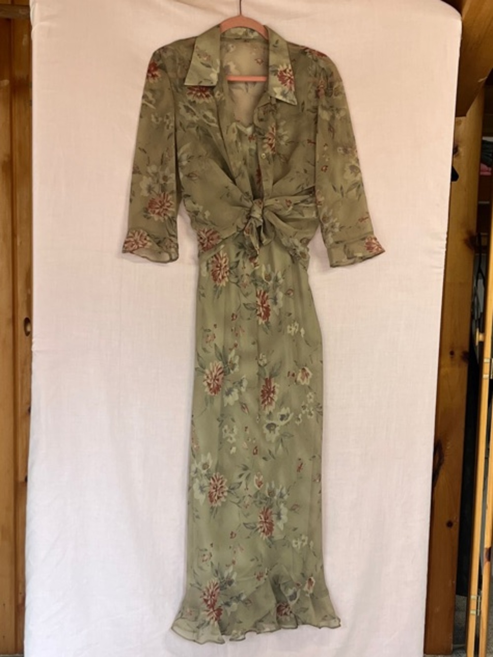 Positive Attitude Olive Green Floral Tie-Front Maxi Dress (3)